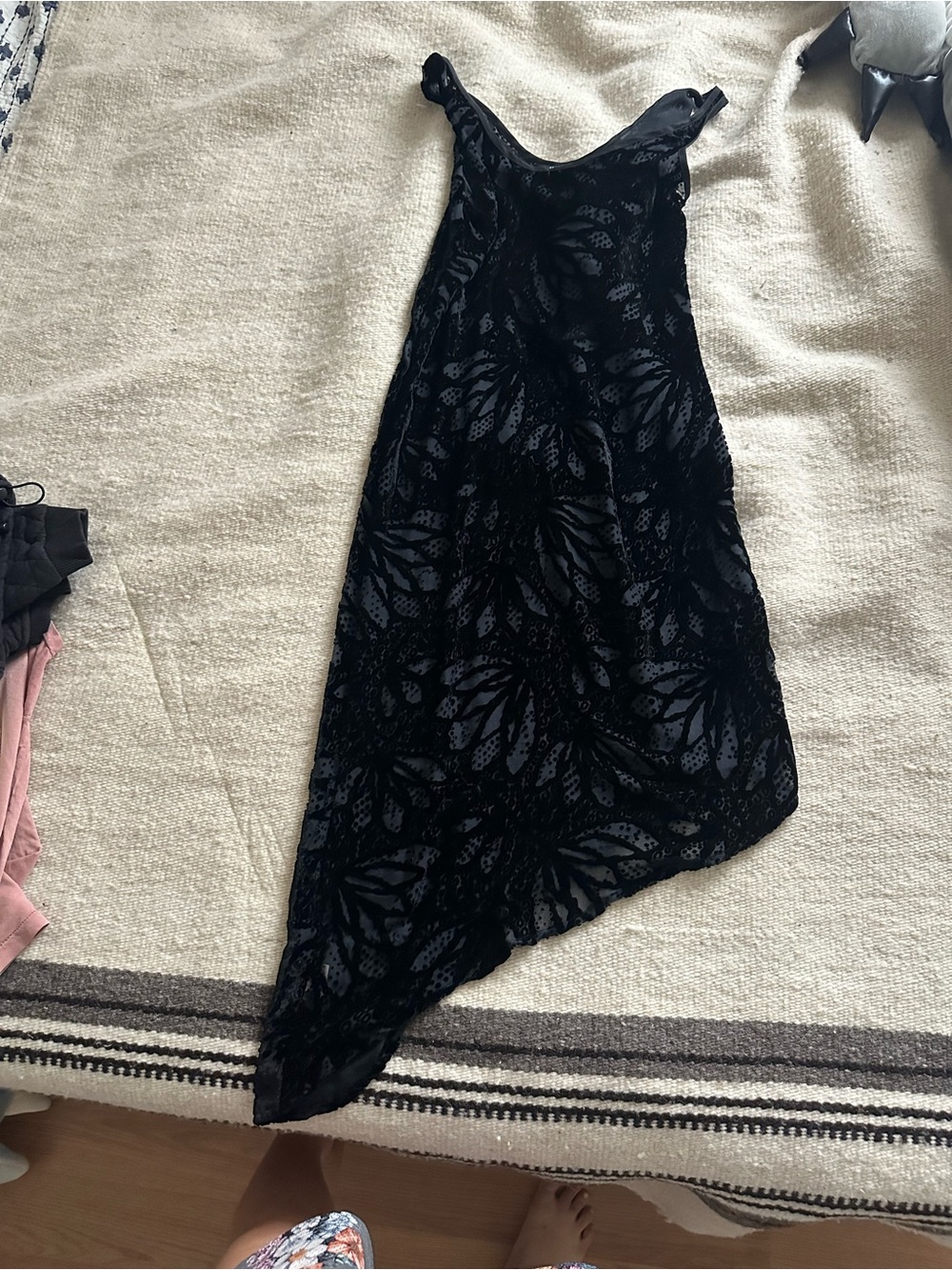 Urban Outfitters Black Asymmetrical Lace Slip Dress